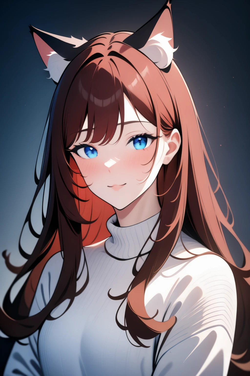 extremely aesthetic, best quality, newest, 1girl, solo, looking at viewer, blush, light smile, raifu, cat ears, simple background,