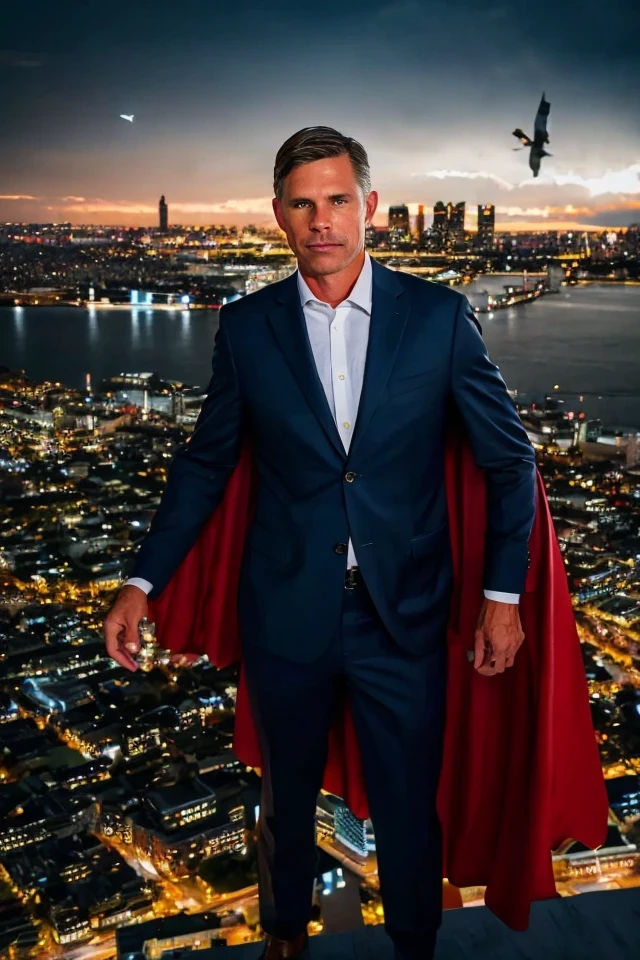 martin heinrich <lora:senate_061_martin_heinrich:0.65> , face closeup, face focus, shirt, formal, suit, collared shirt, white shirt, jacket,
Wearing a superhero costume with a giant "S" on the chest, flying above a city skyline with a cape flowing behind them,
best quality, masterpiece, HDR, professional, studio quality, highres,