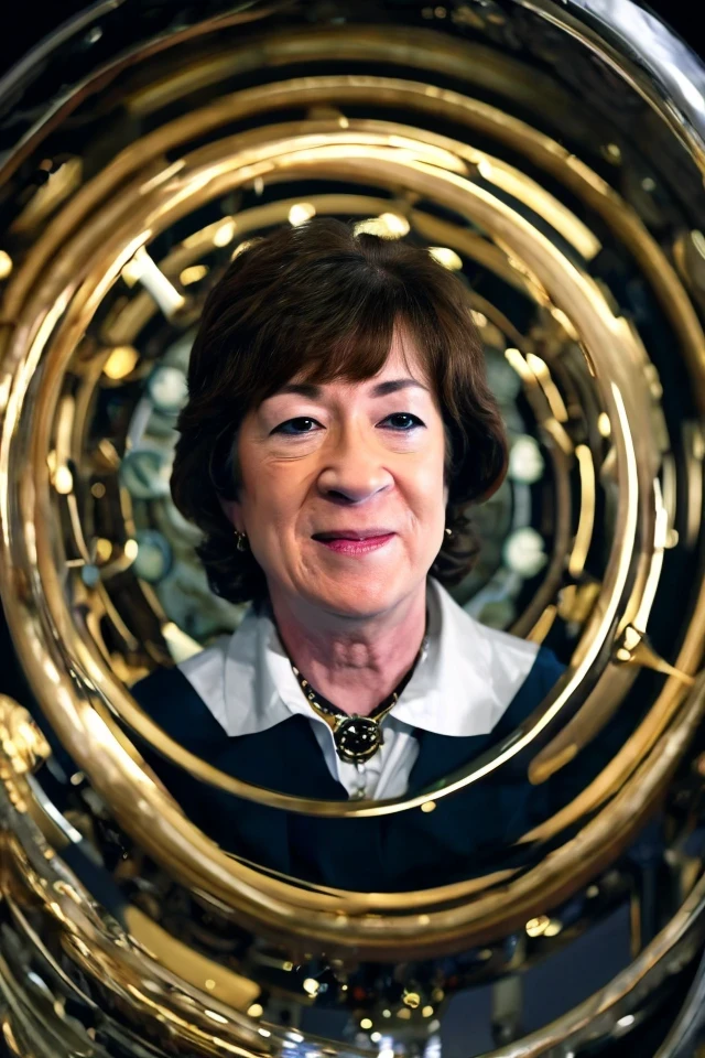 susan collins <lora:senate_037_susan_collins:0.65> face closeup, face focus, shirt, formal, suit, collared shirt, white shirt, jacket,
Dressed in a steampunk outfit,large clock or time machine device, set against a backdrop of a swirling vortex,
best quality, masterpiece, HDR, professional, studio quality, highres,