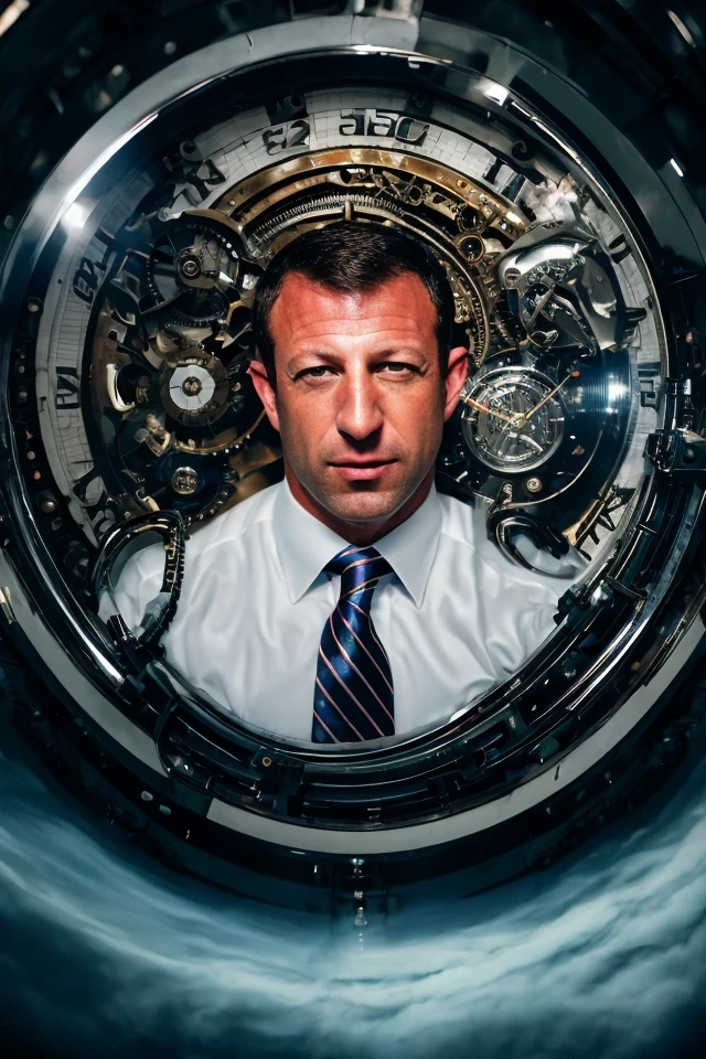 markwayne mullin <lora:senate_072_markwayne_mullin:0.65> , face closeup, face focus, shirt, formal, suit, collared shirt, white shirt, jacket,
Dressed in a steampunk outfit,large clock or time machine device, set against a backdrop of a swirling vortex,
best quality, masterpiece, HDR, professional, studio quality, highres,