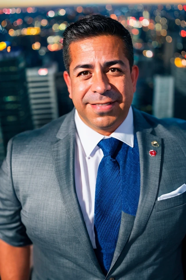 ben ray lujan <lora:senate_062_ben_ray_lujan:0.65> , face closeup, face focus, shirt, formal, suit, collared shirt, white shirt, jacket,
Wearing a superhero costume with a giant "S" on the chest, flying above a city skyline with a cape flowing behind them,
best quality, masterpiece, HDR, professional, studio quality, highres,