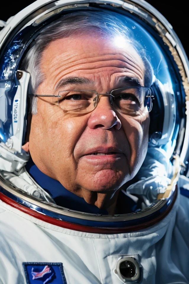 bob menendez <lora:senate_059_bob_menendez:0.65> , face closeup, face focus, shirt, formal, suit, collared shirt, white shirt, jacket,
Wearing a classic astronaut suit, floating in space with Earth visible in the background,
best quality, masterpiece, HDR, professional, studio quality, highres,