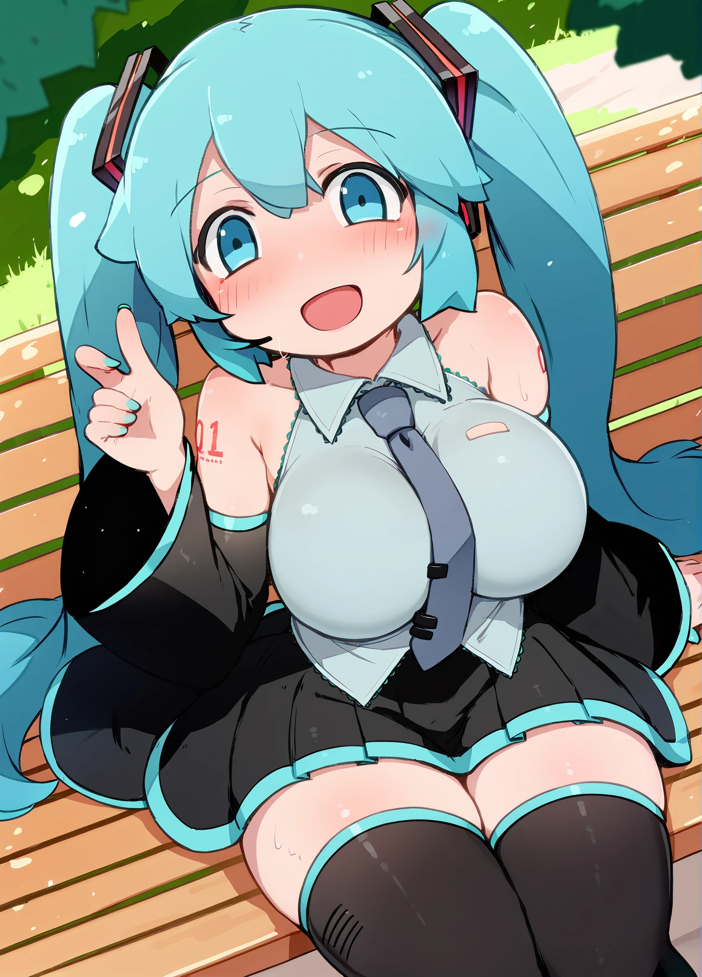 (By kilinah), (by JTVeemo), best quality, long layered vibrant cyan braided hair going around and over her shoulder, splatoon female, thicc and sexy body, makeup, round ears, (((wearing a torn raggedy school uniform full of holes and shredded darker cyan tie))), big breasts and massive nipples, eyes half closed, completely topless with big round fat hard and erect nipples, wearing an undersized short green skirt showing her pussy, her pussy being gripped tightly by tiny pink panties, tight school leggings gripping her voluptuous thighs, blue choker, slutty woman, looking at the viewer, jewelry, half-closed eyes, sexy smirk, fat butt and big thighs, long braided hair, inside a school classroom by the window, bending over towards the viewer, tan eyes, detailed eyes, 3DMM, innocent face