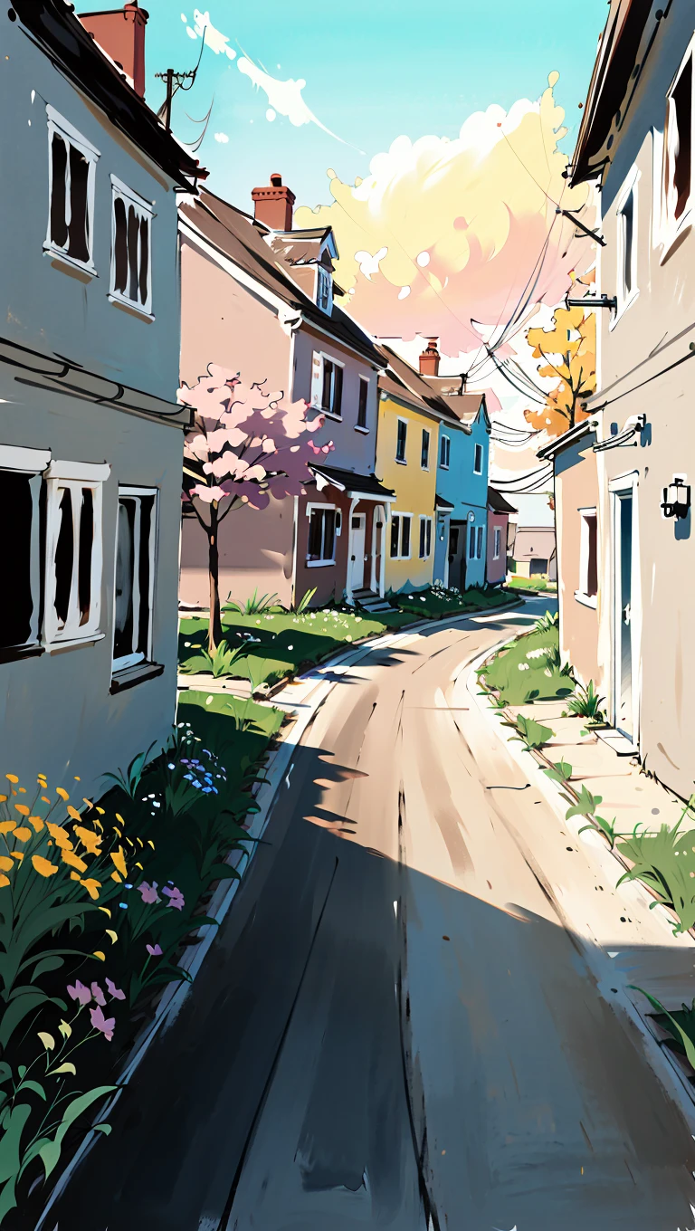 best quality,masterpiece,highly detailed,ultra-detailed, scenery,houses, no humans, brush stroke,alley, houses,flowers
 <lora:neg9V2_last:0.5> <lora:cartoonisationer-V4-8:0.5><lora:cartoonisationer:0.5> <lora:cartoonisationer-21st_ce:1>
  <lora:limitedpalette_last:1>
 <lora:brushstroke_last:1>