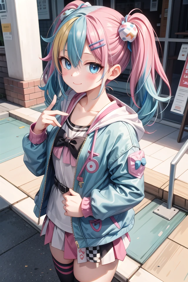 insanely detailed, absurdres, ultra-highres, ultra-detailed, best quality,
1girl, solo, nice hands, perfect hands
BREAK
(Harajuku-style Decora pank fashion:1.5), (girl with layered colorful clothing:1.3), (multiple hair clips),
knee-high socks with different patterns, carrying a plushie, standing in front of a graffiti wall
BREAK
(nsfw:-1.5)
BREAK
happy smile, laugh, closed mouth
BREAK
,
standing, cowboy shot, looking at viewer
BREAK
slender, kawaii, perfect symmetrical face, ultra cute girl, ultra cute face, ultra detailed eyes, ultra detailed hair, ultra cute, ultra beautiful
BREAK
in school ground, depth of field, ultra detailed background
BREAK
medium large breasts
BREAK
(random color hair, multicolored hair:1.2), rainbow color eyes, bob with bangs, hair between eyes