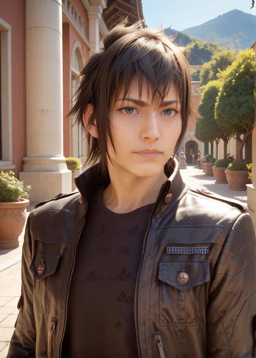 <lora:Noctis_(pony):1>, noctis, 1boy , upper body, posing for a photo, (zPDXL, score_9, score_8_up, score_7_up),  , <lora:quality1:1> , black jacket, black shirt, official art, promotional art