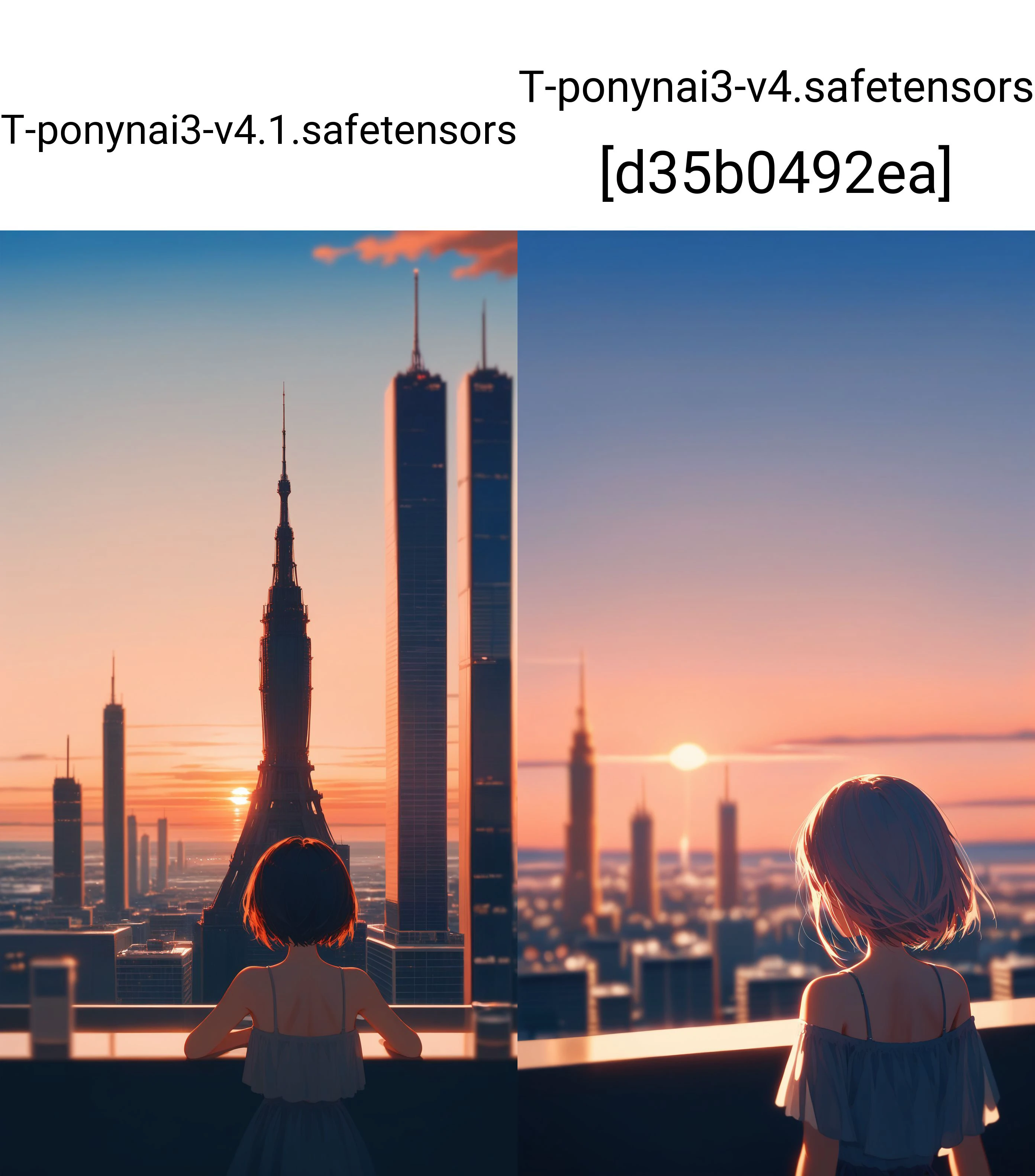 score_9,score_8_up,impressionism,summer.sunset.1girl's back,marvelous,cityscape,depth of field,