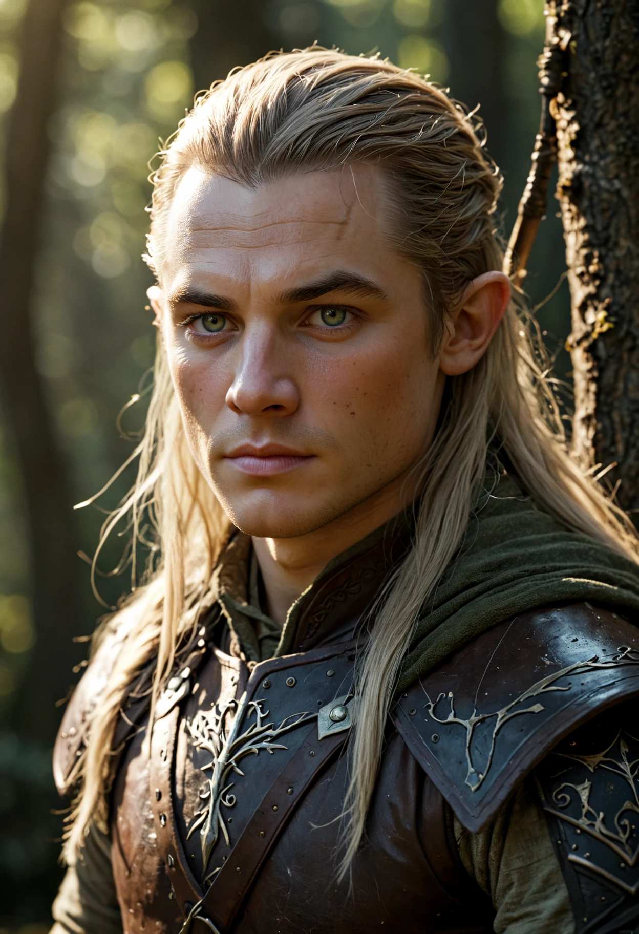 professional-photo, full-portrait : Legolas, He was tall as a young tree, lithe, immensely strong, able swiftly to draw a great war-bow and shoot down a Nazgûl, endowed with the tremendous vitality of Elvish bodies, so hard and resistant to hurt that he went only in light shoes over rock or through snow, the most tireless of all the fellowship
BREAK
smile, perfect-eyes, sun-rays, detail-skin-texture, magic-forest-background, dark-atmosphere
BREAK
dynamic-lighting, (soft-shadows), (sharp-focus), (photo-realistic), extreme-details, uhd, 8k
