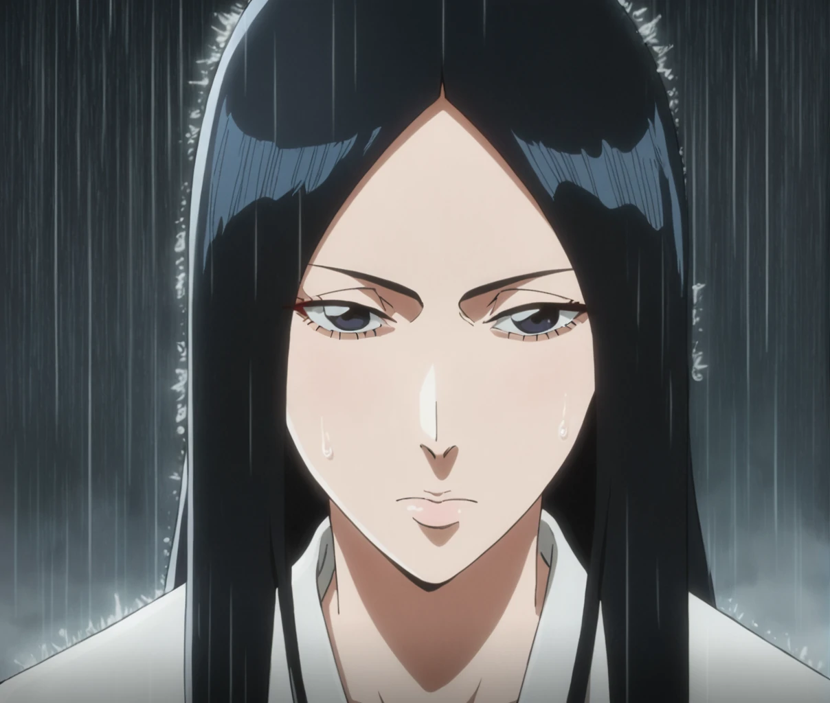 score_9, score_8_up, score_7_up, ,source_anime,BREAK,overalldetail,eyedetail,detailed face,
BleachTYBW,unohana,score_9,, solo, long hair, black hair, black eyes, 1girl, rain, closed mouth, portrait, dark
 <lora:bleach_tybw_pony:0.8>