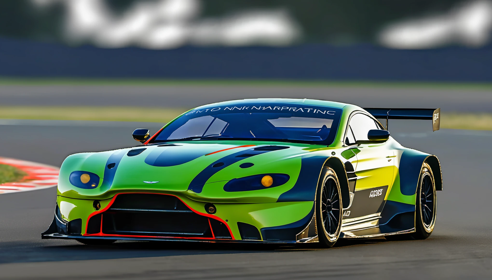 masterpiece, best quality, aston martin v8 vantage amr gte, le mans race track, in motion, full specular sharpened 3D, HDR, UHD, vivid colors, occlusion, masterpiece, panorama, super detail, accurate, best quality, 16K, ultra-super quality, ultra-photo realistic detail, utltra-high nanite atmospheric lighting, ultra-high detailed reflections, very far shot, ultra-wide angle, 4D composite mapping, ultra-high 3D depth mapping quality, ultra-high render quality, OLED, dynamic rich shadows, ultra-high realistic graphics, HDR, (very far shot), ultra-high background detail, god rays, backlighting