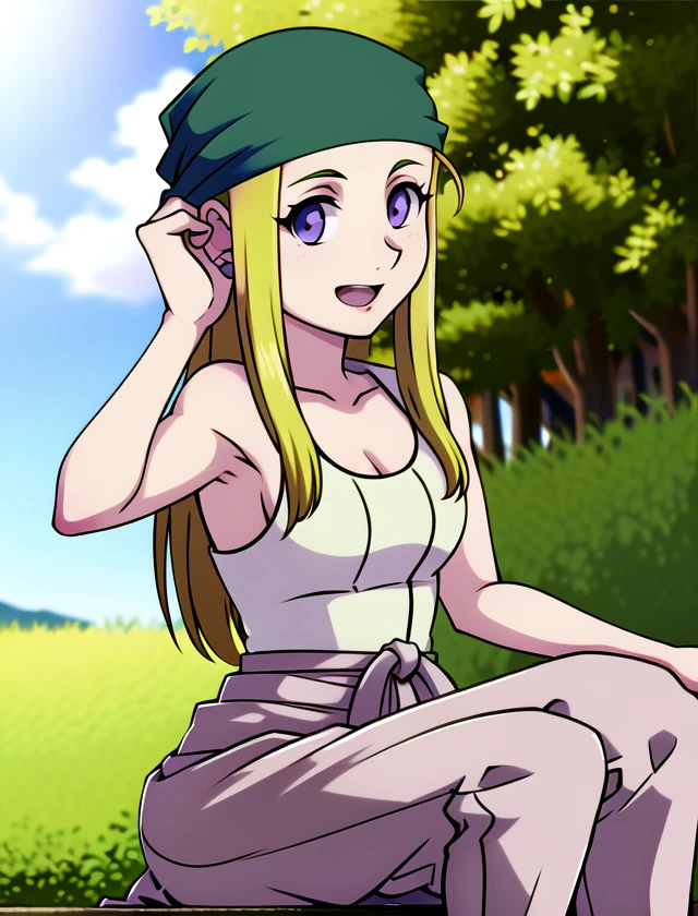 <lora:winry:1>winry rockbell, girl, sitting