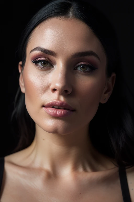 DEN_velvetine_SG,
((headshot:1.2) portrait on a (plain black background:1.2), (headshot:1.2), (face focus:1.1), (facing the camera:1.2), Head in the centre, (eye contact:1.3), (intense stare:1.1), mouth open, (facing straightforward:1.2), (forward facing:1.1), Head, face, Head focus, Head tilted down, looking slightly up at the camera:1.2),
bokeh, f1.4, 40mm, photorealistic, raw, 8k, textured skin, skin pores, intricate details <lora:epi_noiseoffset2:1>, epiCRealism