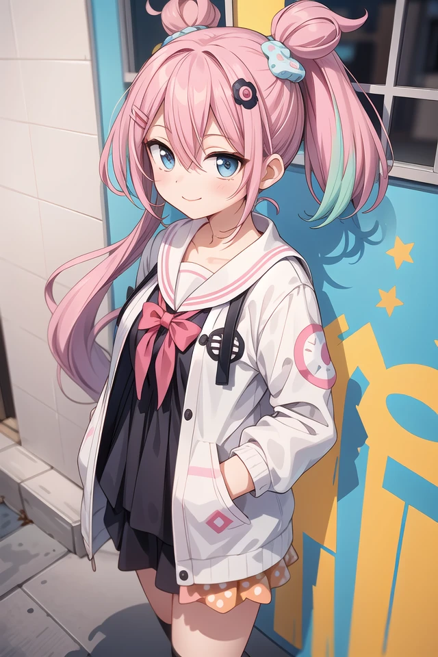 insanely detailed, absurdres, ultra-highres, ultra-detailed, best quality,
1girl, solo, nice hands, perfect hands
BREAK
(Harajuku-style Decora pank fashion:1.5), (girl with layered colorful clothing:1.3), (multiple hair clips),
knee-high socks with different patterns, carrying a plushie, standing in front of a graffiti wall
BREAK
(nsfw:-1.5)
BREAK
happy smile, laugh, closed mouth
BREAK
,
standing, cowboy shot, looking at viewer
BREAK
slender, kawaii, perfect symmetrical face, ultra cute girl, ultra cute face, ultra detailed eyes, ultra detailed hair, ultra cute, ultra beautiful
BREAK
in school ground, depth of field, ultra detailed background
BREAK
medium large breasts
BREAK
(random color hair, multicolored hair:1.2), rainbow color eyes, bob with bangs, hair between eyes