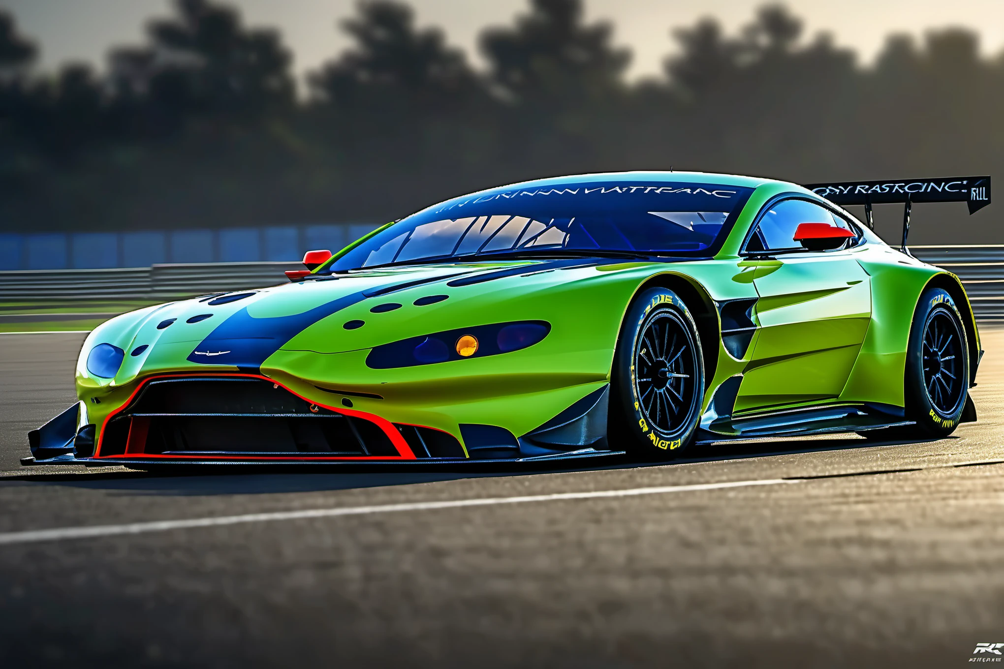 masterpiece, best quality, aston martin v8 vantage amr gte, le mans race track, in motion, full specular sharpened 3D, HDR, UHD, vivid colors, occlusion, masterpiece, panorama, super detail, accurate, best quality, 16K, ultra-super quality, ultra-photo realistic detail, utltra-high nanite atmospheric lighting, ultra-high detailed reflections, very far shot, ultra-wide angle, 4D composite mapping, ultra-high 3D depth mapping quality, ultra-high render quality, OLED, dynamic rich shadows, ultra-high realistic graphics, HDR, (very far shot), ultra-high background detail, god rays, backlighting