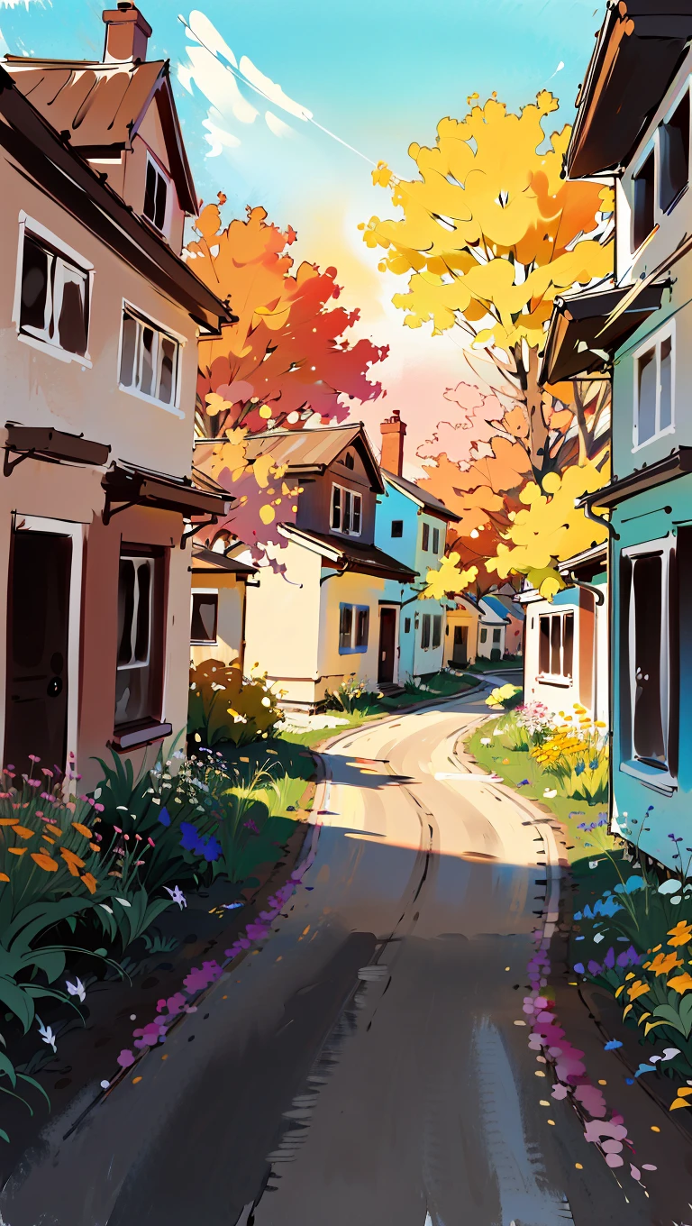 best quality,masterpiece,highly detailed,ultra-detailed, scenery,houses, no humans, brush stroke,alley, houses,flowers
 <lora:neg9V2_last:0.5> <lora:cartoonisationer-V4-8:0.5><lora:cartoonisationer:0.5> <lora:cartoonisationer-21st_ce:1>
  <lora:limitedpalette_last:0.5>
 <lora:brushstroke_last:1>