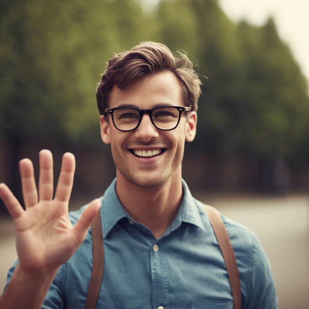 cinematic film still of <lora:perfection style:0.1>
<lora:detailed:0.3>
<lora:Chiaroscuro Lighting Style:0.3>
<lora:hand 4:0.3>
A perfect detailed photo of a happy nerd man with glasses is waving to camera, shallow depth of field, vignette, highly detailed, high budget, bokeh, cinemascope, moody, epic, gorgeous, film grain, grainy