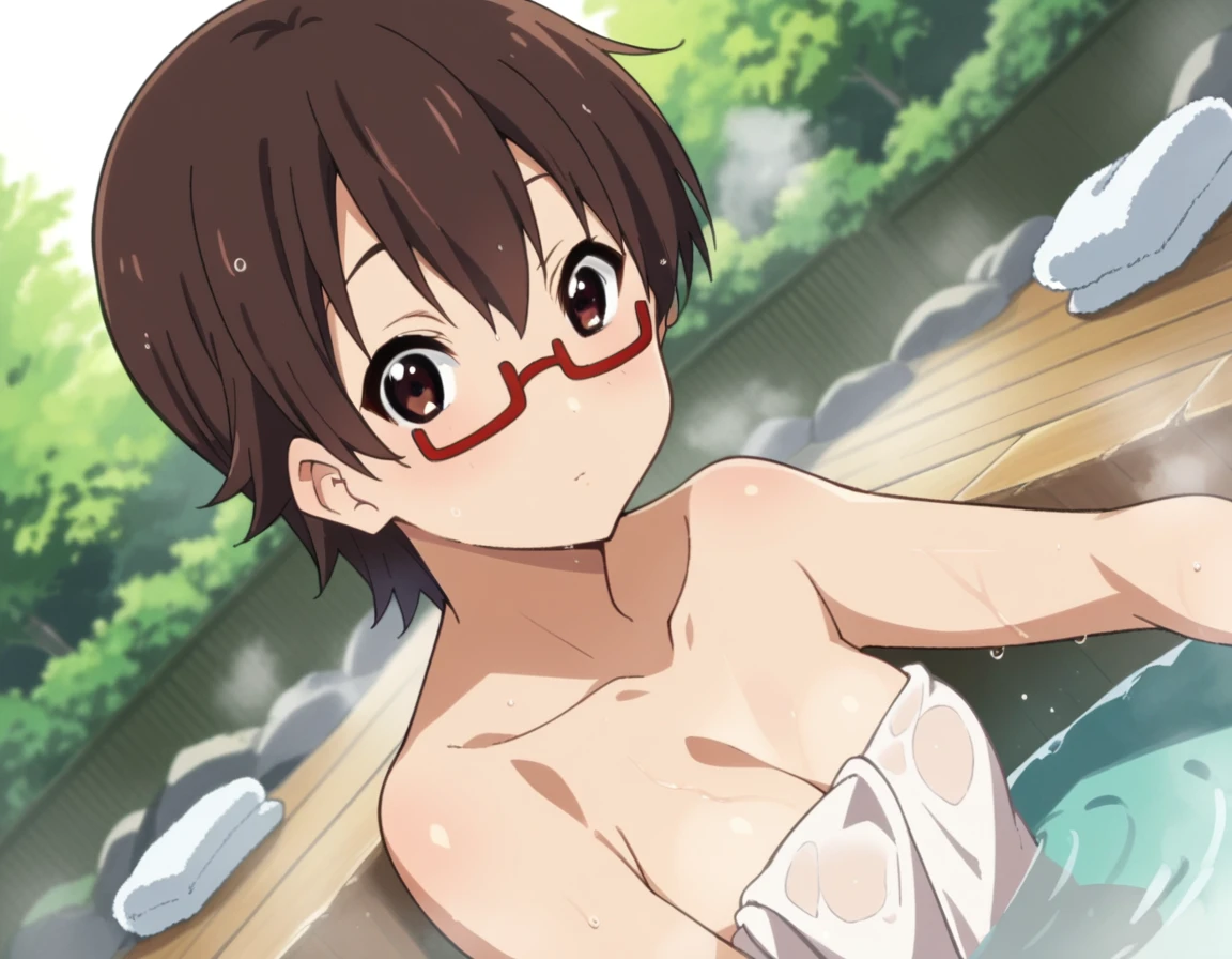 score_9, score_8_up, score_7_up, source_anime,
nodokamanabe, <lora:nodoka-manabe-s2-ponyxl-lora-nochekaiser:1>,
nodoka manabe, short hair, brown hair, brown eyes, glasses, semi-rimless eyewear, red-framed eyewear, under-rim eyewear,
nude, naked,
outdoors, onsen, towel, naked towel, steam, bathing, nude cover, partially submerged, water, bath, steam censor, wet towel,
looking at viewer, dutch angle, cowboy shot, solo,