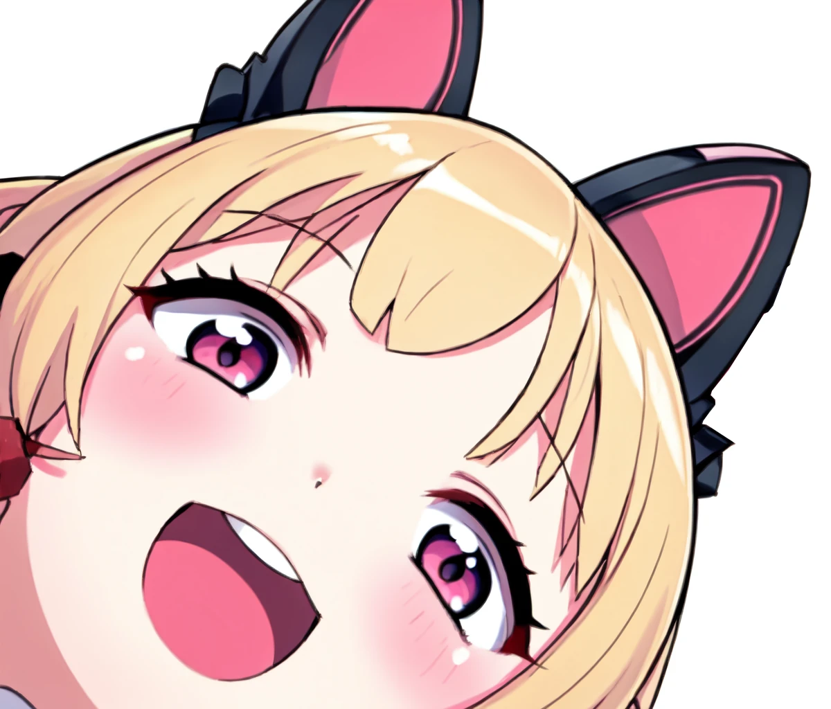 ((masterpiece, best quality)), high resolution,ultra detailed,8k,16k,detailed background, perfect lighting,detailed beautiful eyes, 1girl,nsfw,embarrassed,blush,show off breast,steam,sweat,look at viewer,(deep fellatio:1.4),(deepthroat:1.3),:>=,penis in mouth,oralsex,face focus,(from above,from front:1.2),(pov:1.4),provocative eyes,1boy,1penis,hetero,fisheye lens,tear,slender,short stature,slender,pale skin,small breast,twin braids,medium hair, blond hair,pink eyes,momoi (blue archive),cat ears,white shirt