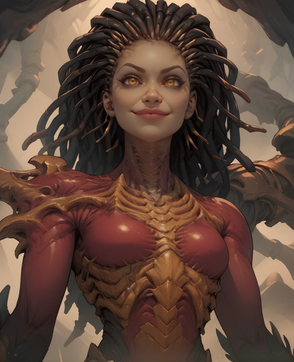 score_9,score_8_up,score_7_up,score_6_up,score_5_up,score_4_up,
kerriganxl,long hair,dreadlocks,black hair,yellow eyes,
armor,bodysuit,
underground,
standing,upper body,light smile,
<lora:Kerrigan:0.9>,