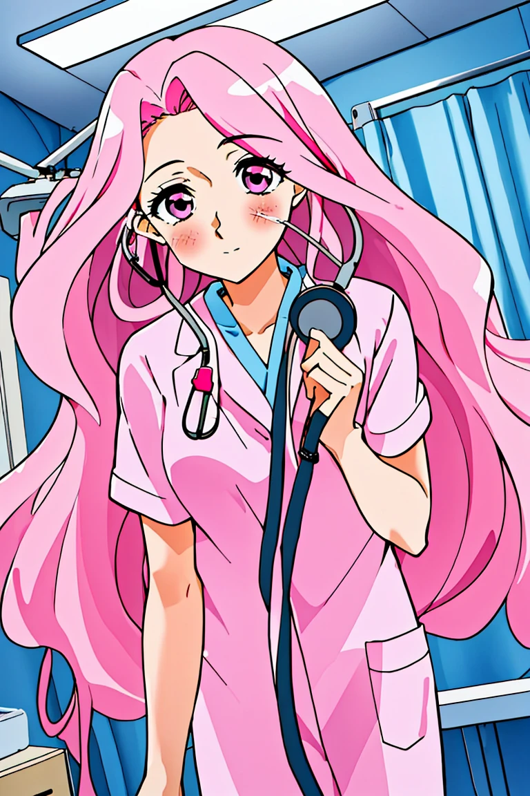 (RAW photo, best quality), (1girl), operating room, overhead surgical light,blurred background, focused,
 <lora:Akiko_Hominitsu_3D18_V1.0:0.8> akiko hoministu, 3dcg_18,pink_hair,pink_eyes,long_hair, 
<lora:Stething_V1.0:0.6> stething, stethoscope, holding,