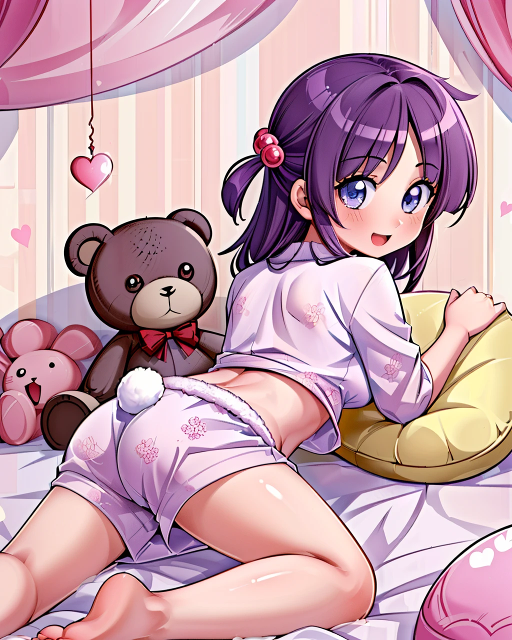 (best quality, masterpiece, highly detailed, ultra high res,perfect eyes:1.4),
<lora:SegawaIzumi:0.9>, (SegawaIzumi:1.3), 1girl, solo, (lying on stomach, from behind, pajamas,barefoot,adult:1.1),cute,midriff,(luxurious girly bedroom with toys and stuffed bunnies and teddy bears:1.3),(happy,surpise:1.4) ,<lora:add_detail:0.3>,heart theme