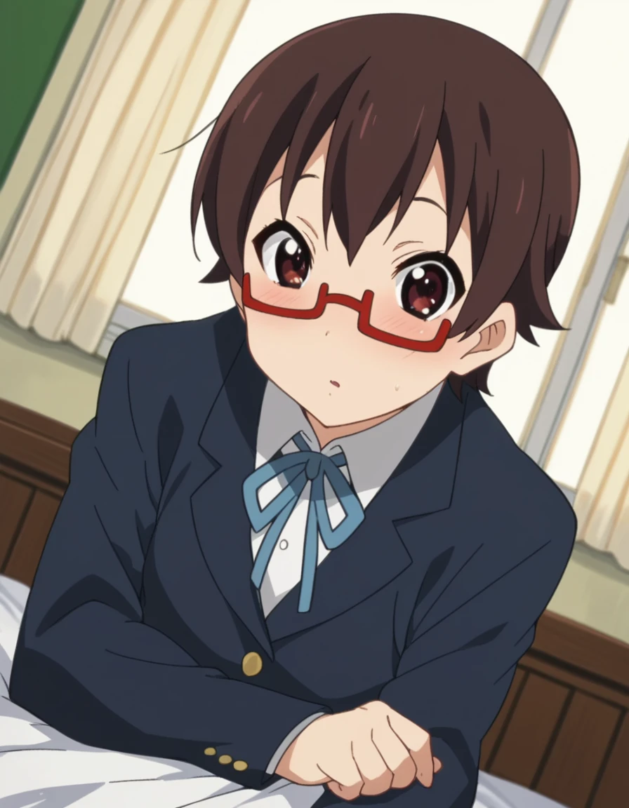 score_9, score_8_up, score_7_up, source_anime,
nodokamanabe, <lora:nodoka-manabe-s2-ponyxl-lora-nochekaiser:1>,
nodoka manabe, short hair, brown hair, brown eyes, glasses, semi-rimless eyewear, red-framed eyewear, under-rim eyewear,
sakuragaoka high school uniform, school uniform, uniform, blazer, shirt, white shirt, collared shirt, skirt, pleated skirt,
indoors, bed, bed room, on side, blush, drunk,
looking at viewer, dutch angle, cowboy shot, solo,