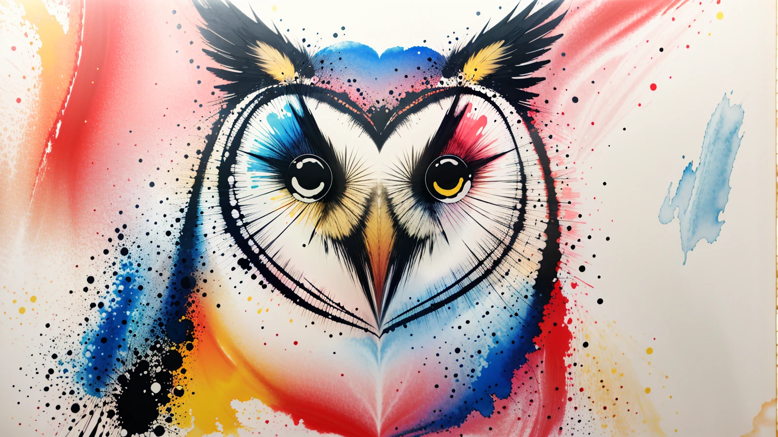 best quality,masterpiece,highly detailed,ultra-detailed, 
 no humans, Barn Owl It has light brown and white feathers, a heart-shaped face, and a screeching call.,flowers,leaves
 <lora:neg9V2_last:0.5> 
<lora:ColorInkSplashing_last:2>