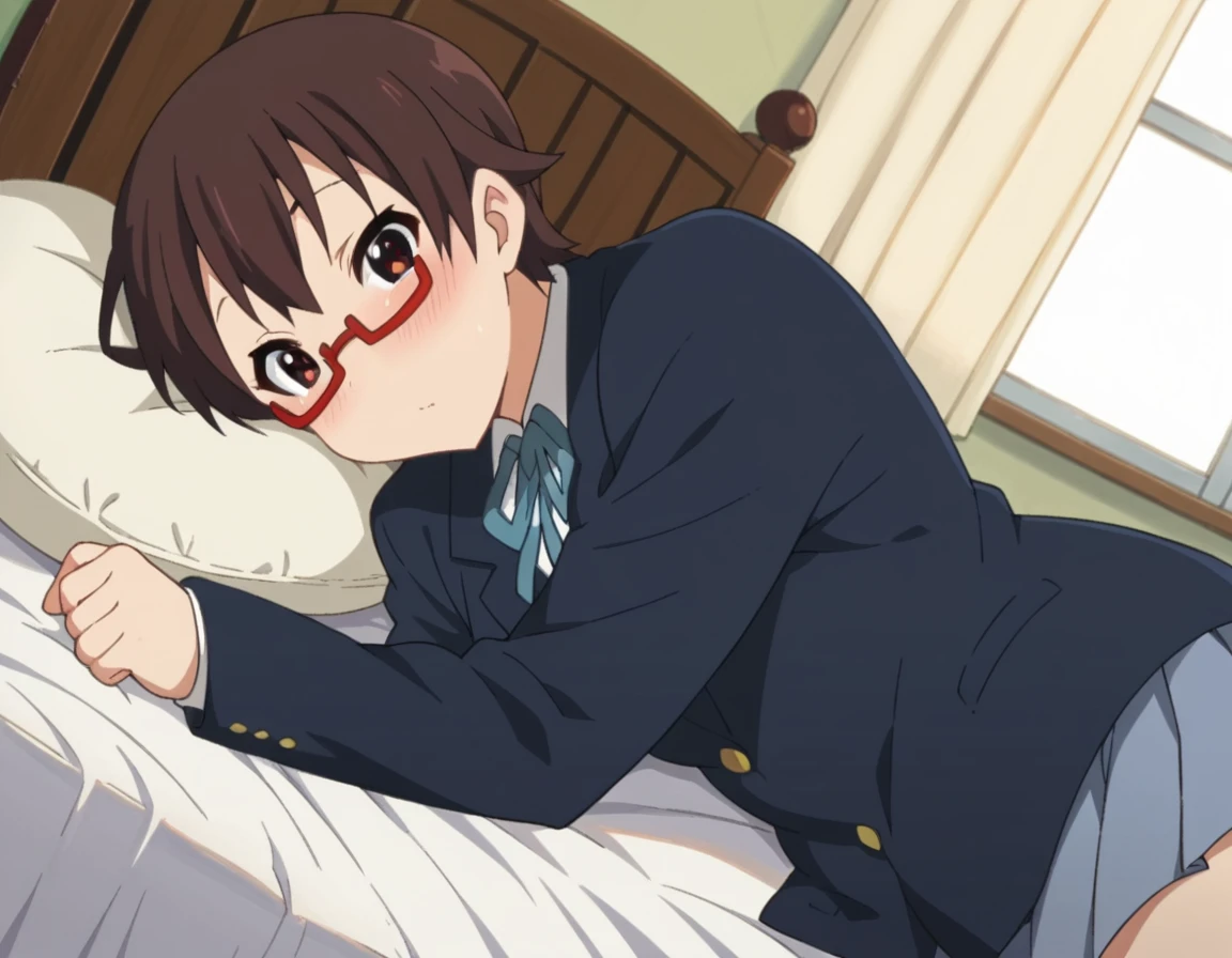 score_9, score_8_up, score_7_up, source_anime,
nodokamanabe, <lora:nodoka-manabe-s2-ponyxl-lora-nochekaiser:1>,
nodoka manabe, short hair, brown hair, brown eyes, glasses, semi-rimless eyewear, red-framed eyewear, under-rim eyewear,
sakuragaoka high school uniform, school uniform, uniform, blazer, shirt, white shirt, collared shirt, skirt, pleated skirt,
indoors, bed, bed room, on side, blush, drunk,
looking at viewer, dutch angle, cowboy shot, solo,