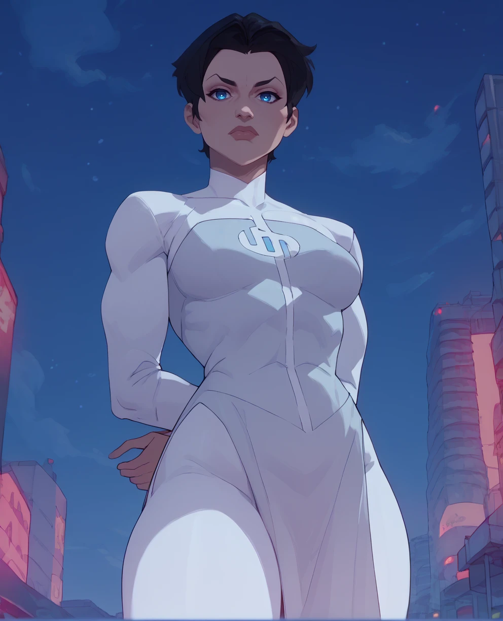 score_9,score_8_up,score_7_up,score_6_up,
anissaxl,black hair,blue eyes,short hair,from below,
white bodysuit,long sleeves,white pants,short pelvic curtain,
floating,night,city scape,arms behind back,looking at viewer,
<lora:anissa:1>,