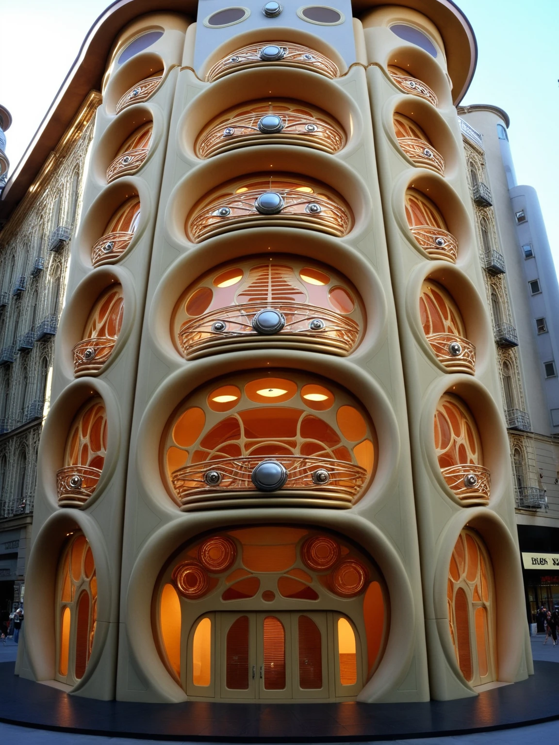 <lora:JJsRetroFuturism_XL:1>, ((Retro Futurism)), ((masterpiece)), ((best quality)), real world location, realistic, high detailed, (outdoor) , no human, building, street,