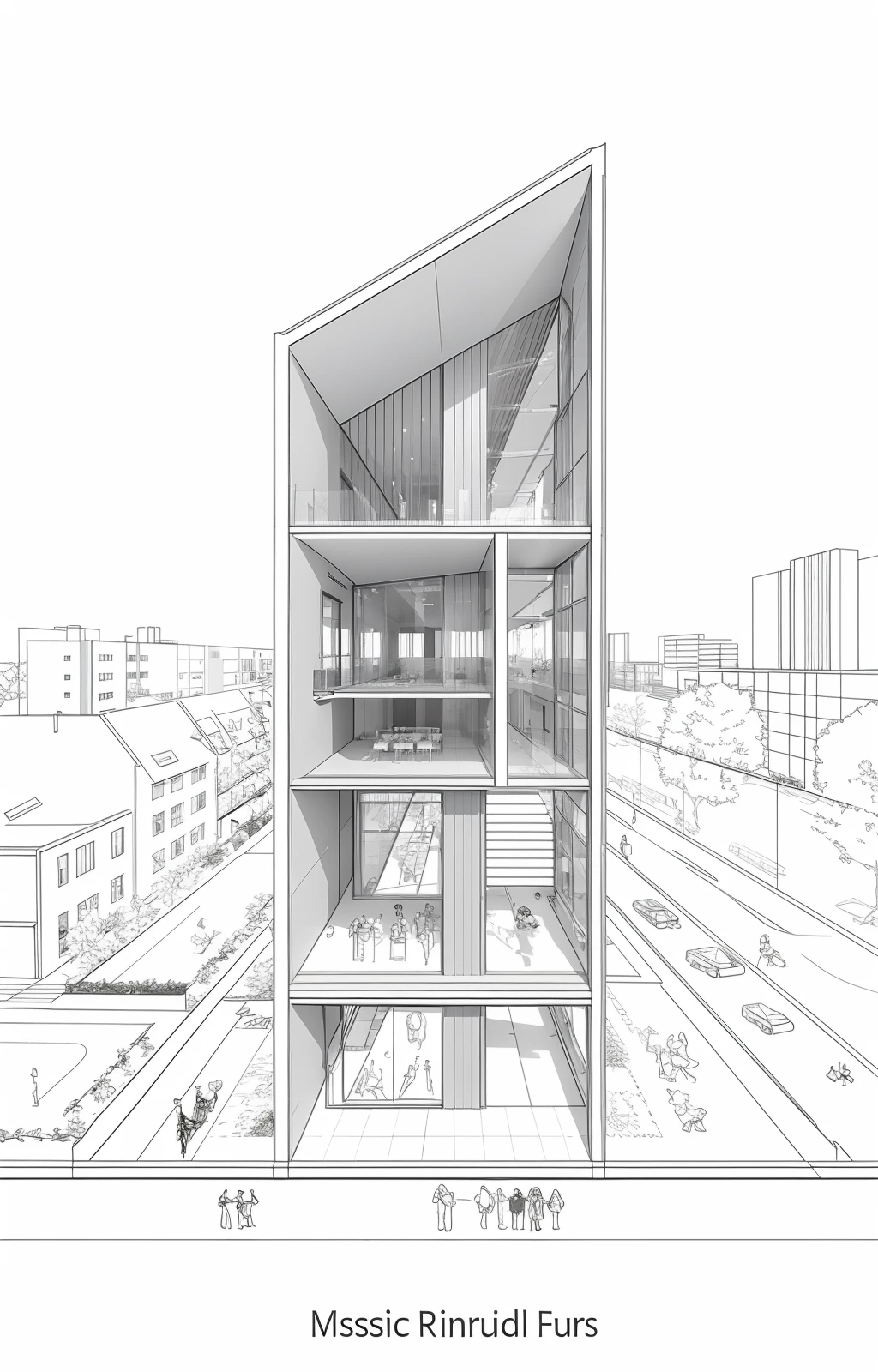 masterpiece,best quality,indoors,no humans,scenery,simple background,building,architecture,lineart,<lora:Architectural cross section perspective:0.6>,skyscraper,