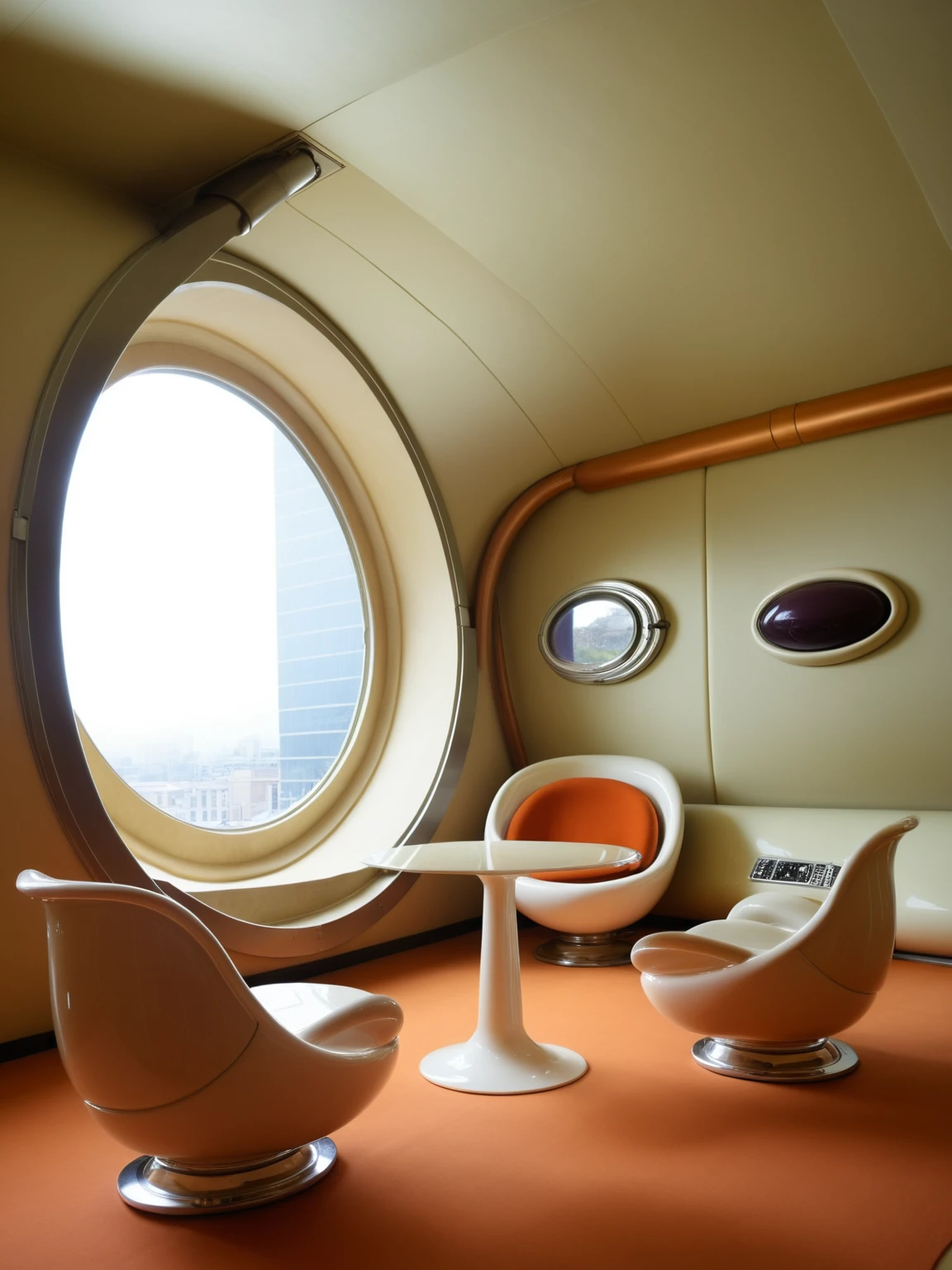 <lora:JJsRetroFuturism_XL:1>, ((Retro Futurism)), ((masterpiece)), ((best quality)), real world location, realistic, high detailed, (indoor) , no human, floor, ceiling , window, chair,