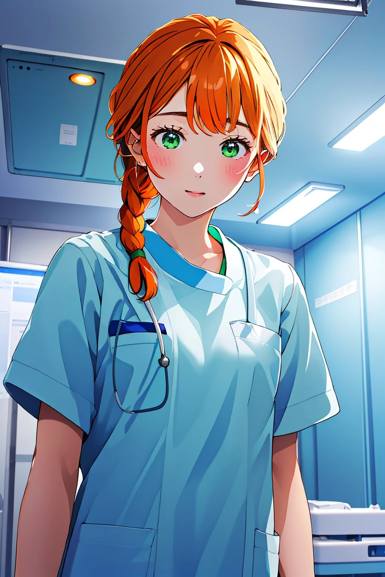 (RAW photo, best quality), (1girl), operating room, overhead surgical light,blurred background, focused,
<lora:Fumiko_Miyashita_3D21_V1.0:0.8> fumiko miyashita, 3dcg_21,orange_hair,green_eyes,twin_braids,hair_on_shoulders,
<lora:ClothingMedicalScrubs0:0.9> scrubs, medical scrubs,