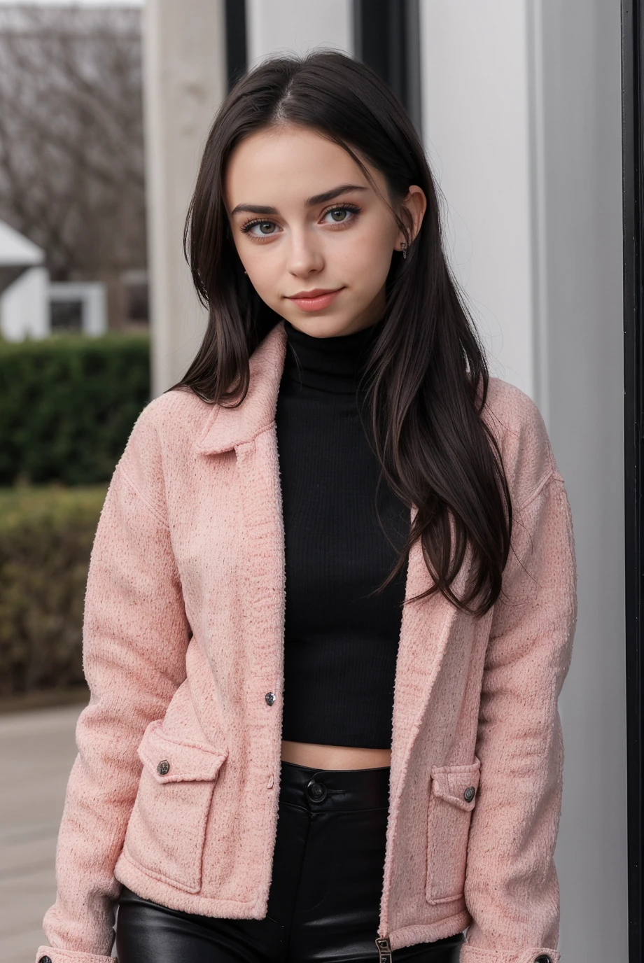 photo of a 0ER0_Katelyn_Elizabeth woman, beautiful, in a cozy environment ,wearing a (red jacket and turtleneck, black pants:1.2), bokeh, detailed skin texture, RAW photo, 8k UHD, soft lighting, high quality, film grain, Fujifilm XT3, 16mm, color graded portra 400 film, remarkable color, remarkable detailed pupils