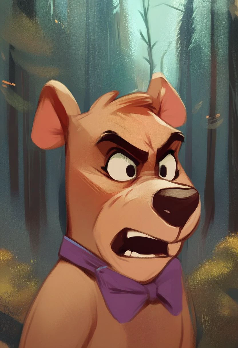 Score_9, score_8_up, score_7_up,score_6_up, score_5_up, score_4_up, source_furry, rating_safe, (booboo:1.0), portrait, angry, forest, trees, amazing cartoon ilustration, masterpiece