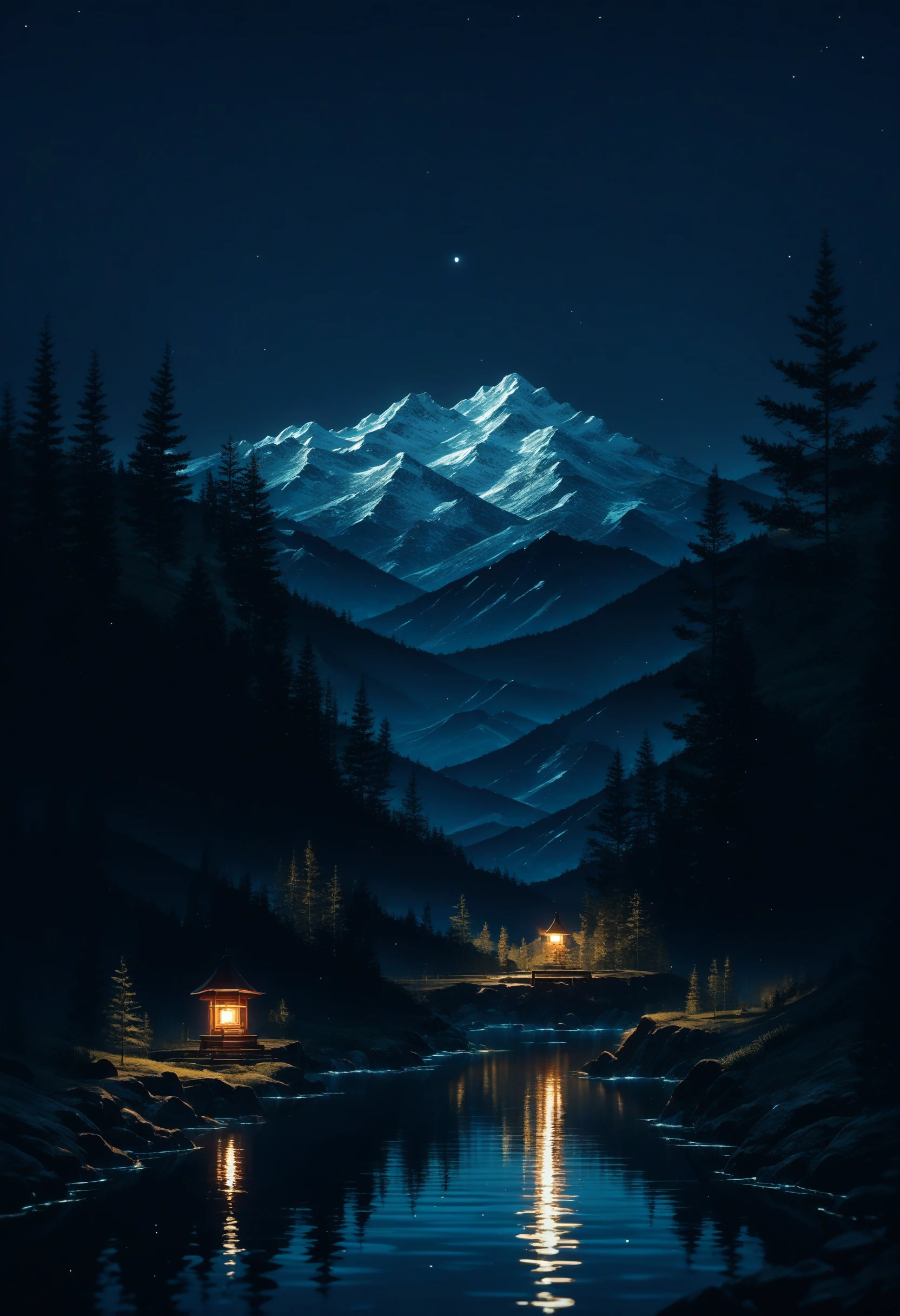 score_9, score_8_up, score_7_up, source_anime, night, (dark environment), mountains, water, trees