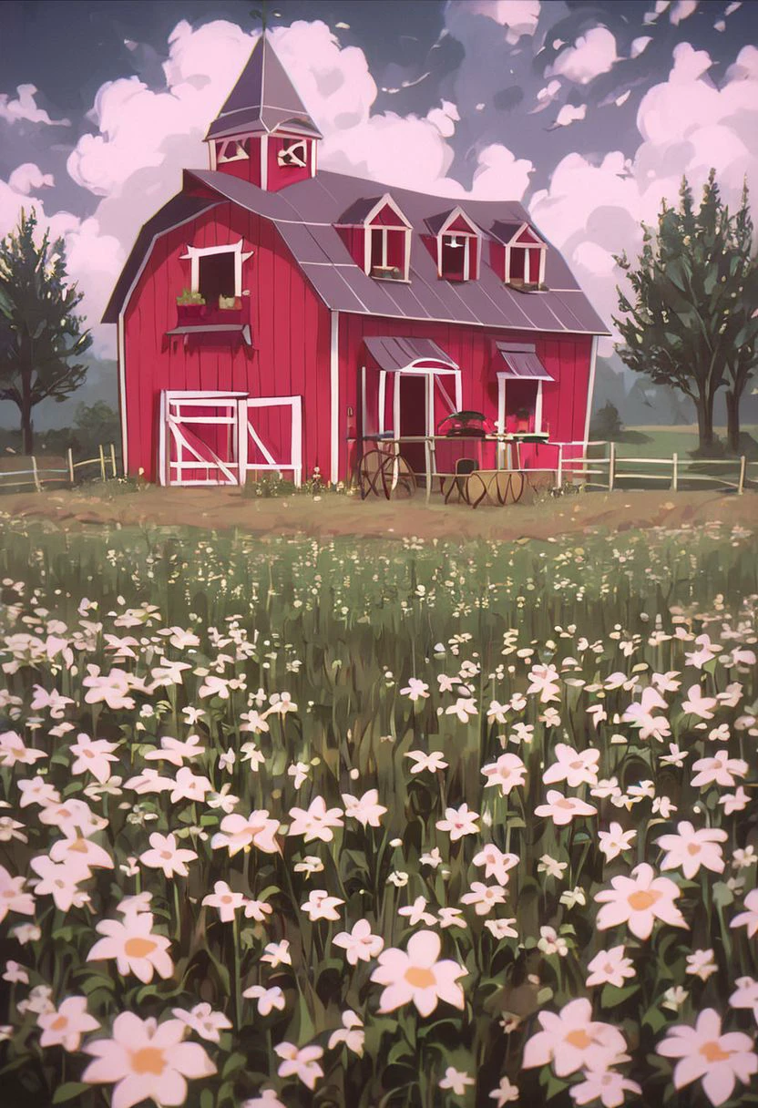 score_9, score_8_up, score_7_up, score_6_up,
nature background, flowers, flower, clouds, fields, flower field, night time, dark county side, barn, farm barn,