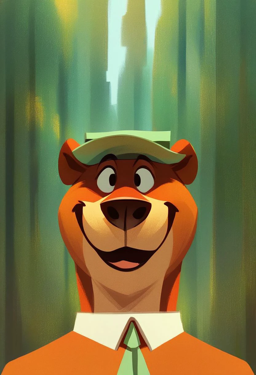 Score_9, score_8_up, score_7_up,score_6_up, score_5_up, score_4_up, source_furry, rating_safe, (yogui:1.0), portrait, happy, forest, trees, amazing cartoon ilustration, masterpiece , big lines,