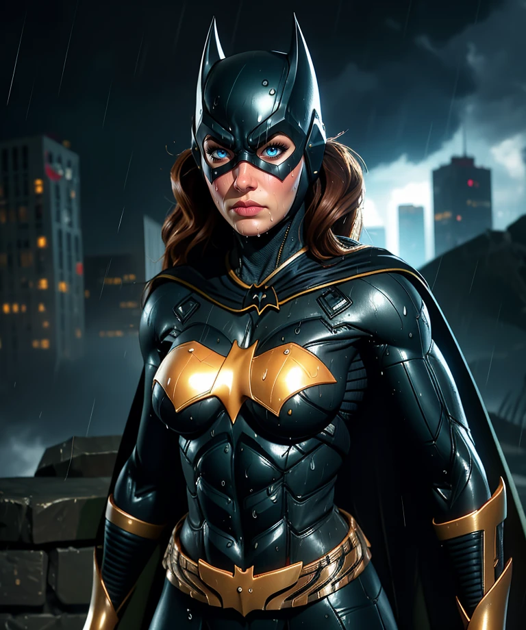 batgirlak,blue eyes,brown hair,
bodysuit,mask,cape,armor,helmet,serious,looking at viewer,
belt,cleavage,
night,Gotham city,rain,wet,
(insanely detailed, masterpiece, best quality),solo,<lora:batgirlBG:0.8>,
