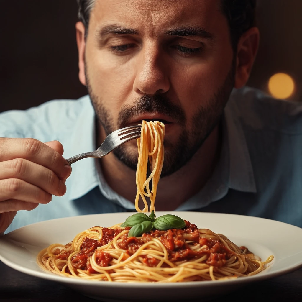 cinematic film still of <lora:perfection style:0.1>
<lora:detailed:0.3>
<lora:Chiaroscuro Lighting Style:0.3>
<lora:hand 4:0.3>
A detailed and A perfect photo of a very hungry man eating spaghetti from a bowl with a fork next to a glass of wine, shallow depth of field, vignette, highly detailed, high budget, bokeh, cinemascope, moody, epic, gorgeous, film grain, grainy