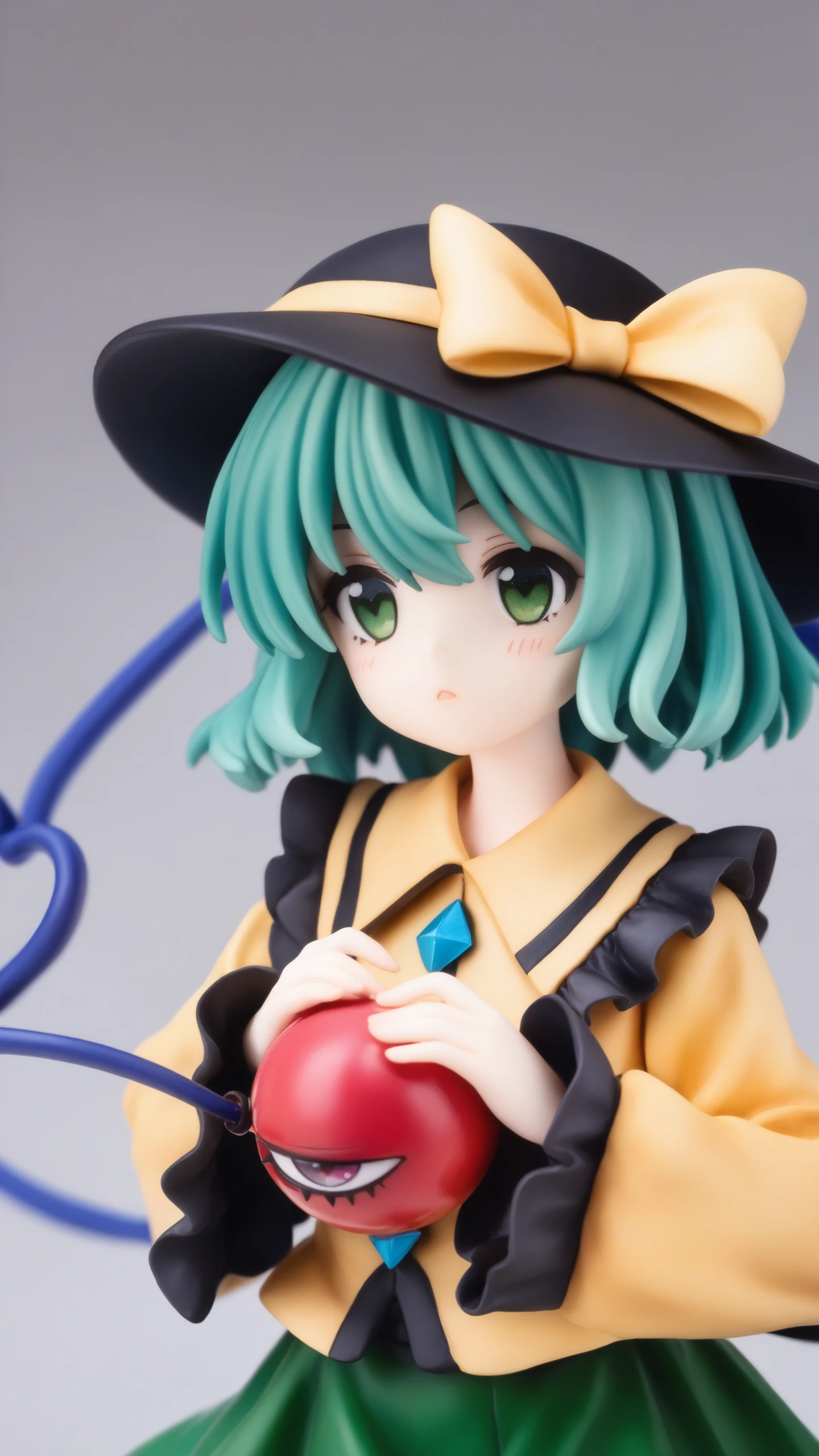 (score_9,score_8_up,score_7_up),source_anime,
<lora:Touhou_pony:1>,1girl,komeiji_koishi,touhou,black_hat,third_eye,yellow_shirt,frilled_sleeves,frilled_shirt_collar,green_skirt,hat_bow,wide_sleeves,yellow_bow,hat_ribbon,heart_of_string,eyeball,blouse,diamond_button,upper_body,