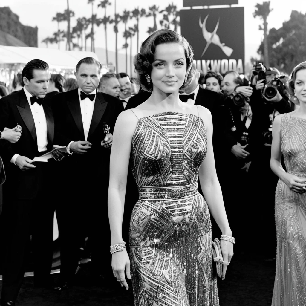Black and white red carpet photograph of an old hollywood starlet, flash photo, glamour, anxarmas, <lora:anarmas_juggerX_xl_3_standard-anxarmas-000096:1>