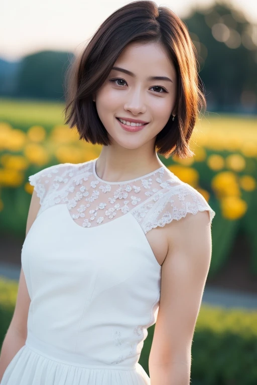 1girl,(RAW photo, best quality), (realistic, photo-realistic:1.4), masterpiece, an extremely delicate and beautiful, extremely detailed, 2k wallpaper, Amazing, finely detail, extremely detailed CG unity 8k wallpaper, ultra-detailed, highres, soft light, beautiful detailed girl, extremely detailed eyes and face, beautiful detailed nose, beautiful detailed eyes,cinematic lighting,perfect anatomy,slender body
wearing a white peplum dress,white skirt,(bokeh:1.2)
at a flower park,sakura flowers,flower garden,standing
<lora:ishiharasatomiV2_lora:0.8>,smiling,(very short hair)