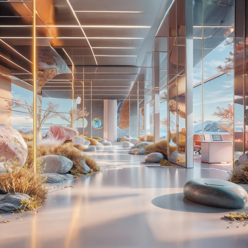 a school teaching room with student tables  in the style of  <lora:unreal_engine_futuristic_mirror_style-000010neu:0.8> unreal engine futuristic mirror