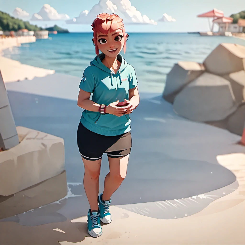 score_9, score_8_up, score_7_up,score_6_up, score_5_up, highly detailed, lighting and shadowing, high res,1girl, hoodie, skirt, sneaker,  looking at the viewer, full body, summer, beach and sea, 
 <lora:nimonaPonyv4L:1>