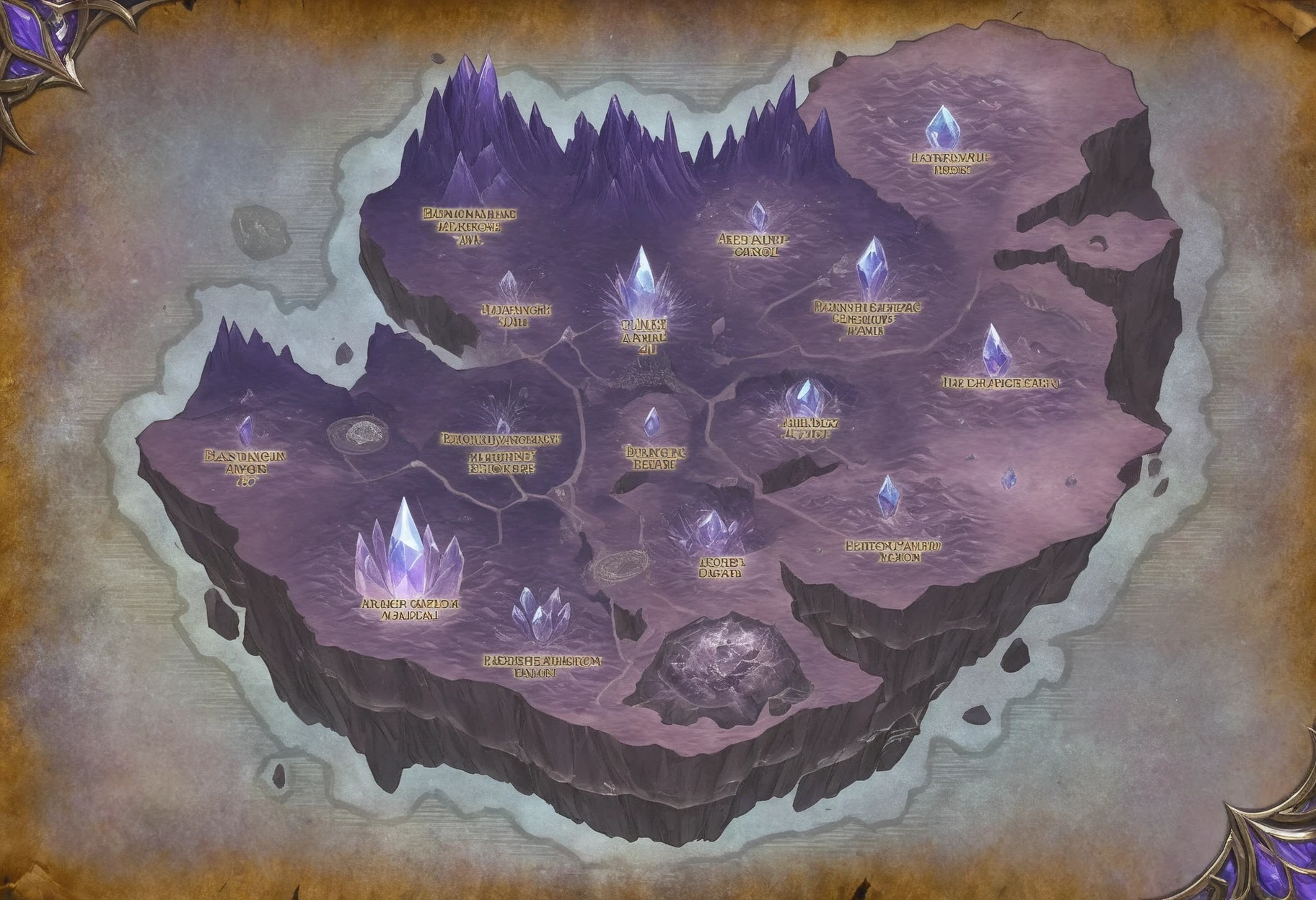 map of purple lands with big crystals<lora:sxz-wowmap-civit-sdxl:0.75>