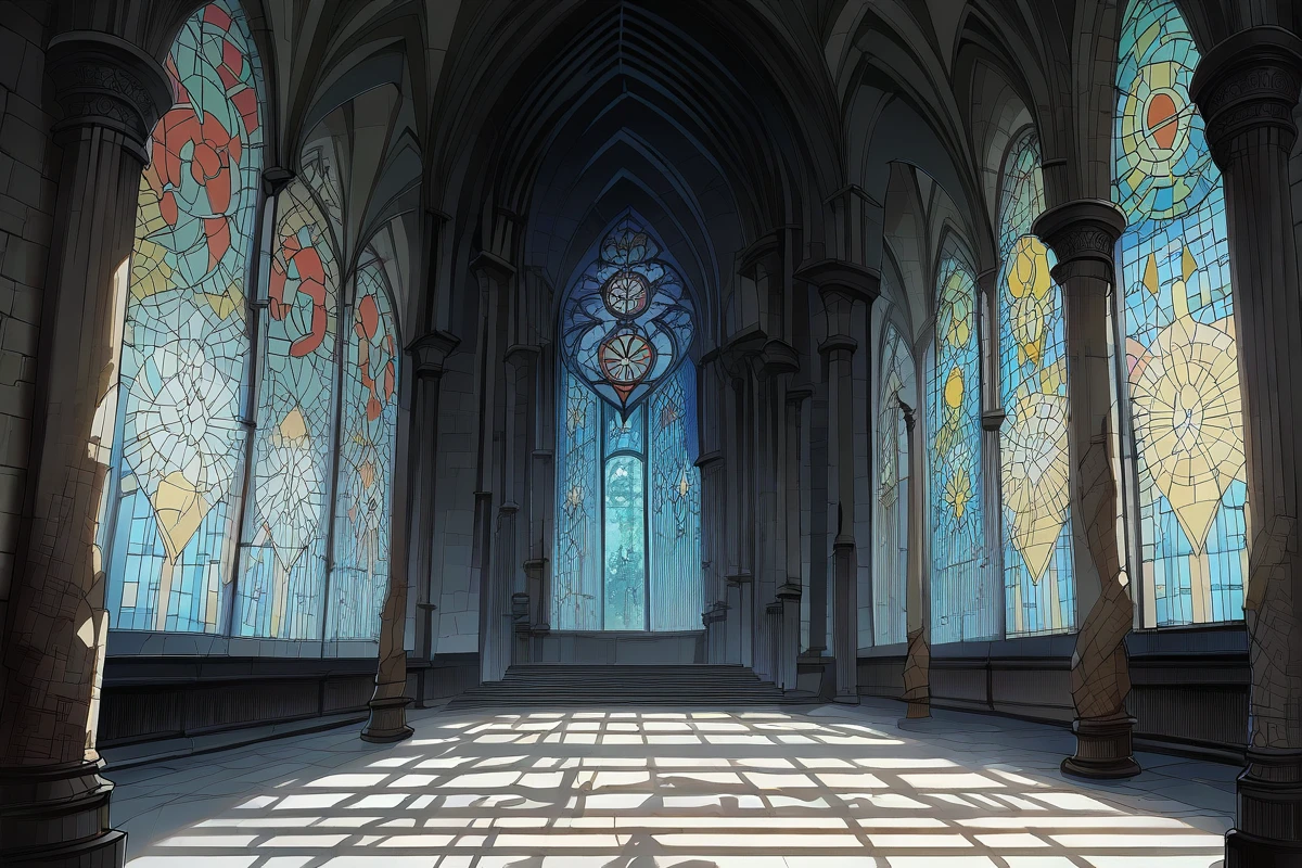 score_9, score_8_up, score_7_up, score_6_up, score_5_up, score_4_up, rating_safe,source anime,epic,heavenly,an empty cathedral with sunlight filtering through its stained glass windows,no humans,indoors,cathedral,stained glass windows, classical architecture, pillars,