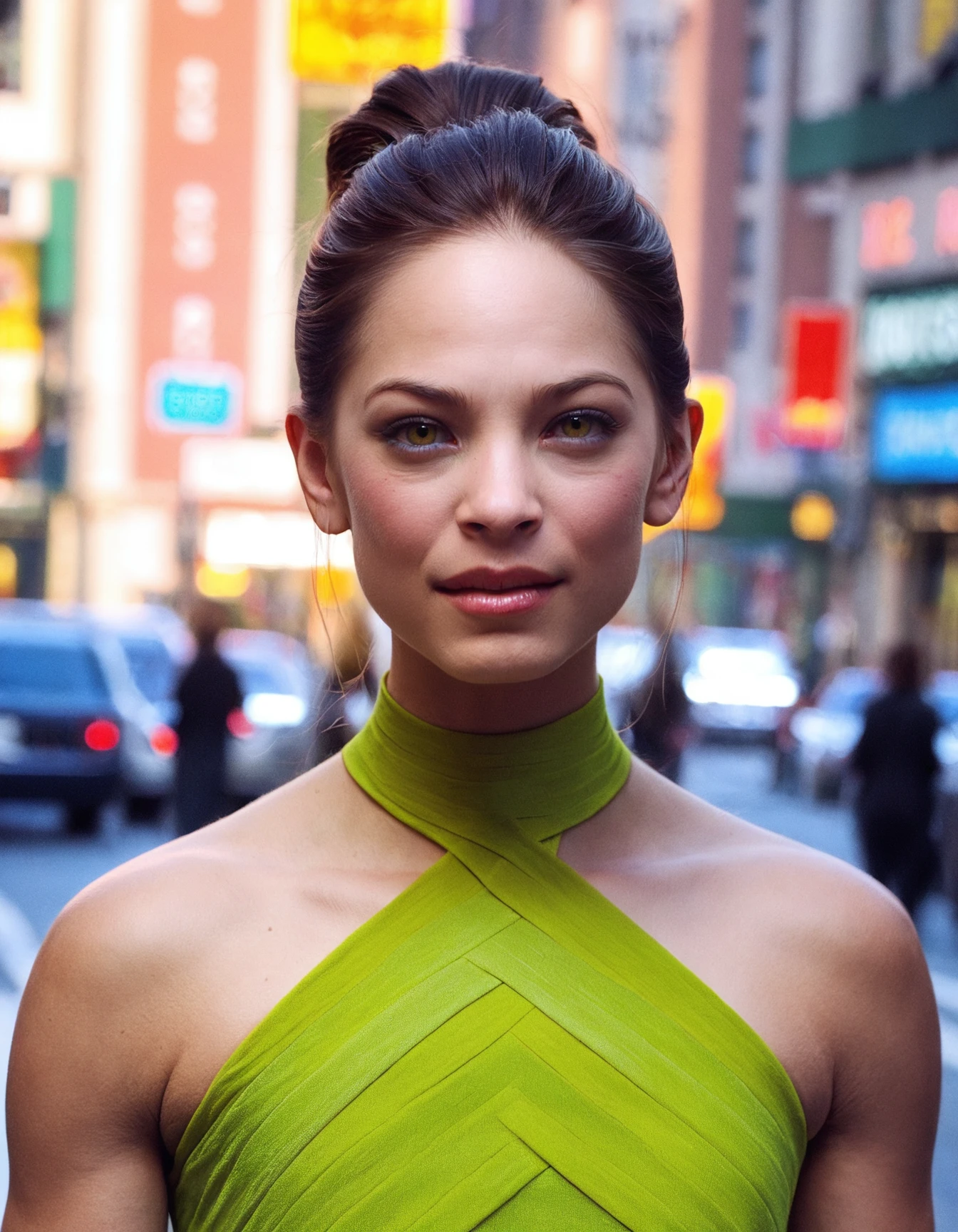 score_9, score_8_up, score_7_up, kreuk woman, front view, upperbody closeup, walking in the city, wearing refined clothes, looking at the viewer,  <lora:Kristin-Kreuk_token_kreuk_woman_r64_model_EverClear_v1:1>