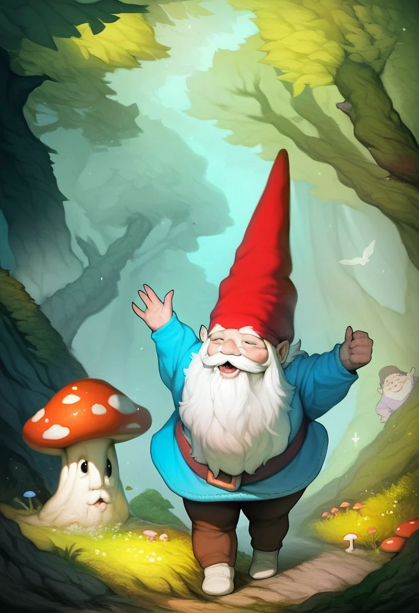 Score_9, score_8_up, score_7_up,score_6_up, score_5_up, score_4_up, source_cartoon, rating_safe, (Gnom:1.3), portrait, happy, forest,mushroom bigger,trees, amazing cartoon ilustration, masterpiece , big lines,2D,detailed background, 8k, 35mm, realistic city