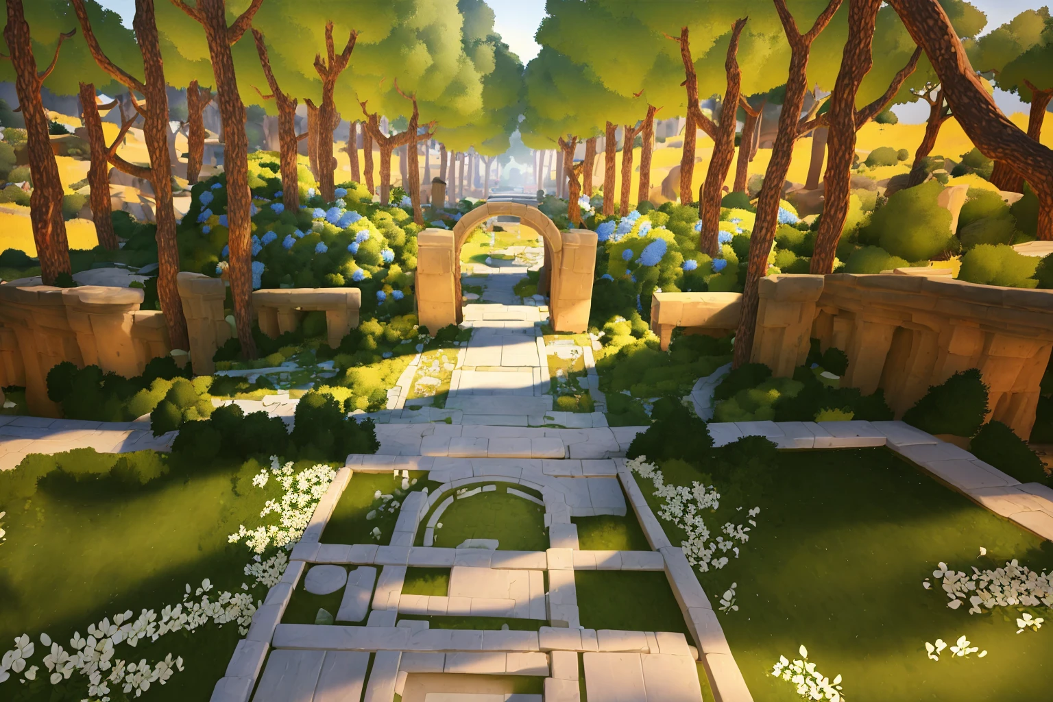 masterpiece, ultra-detailed, best quality, illustration, 8k cg wallpaper, an extremely delicate and beautiful, stunning landscape, forest, trees, bushes, flowers, grass, intricately detailed items in background, <lora:Rime:1>